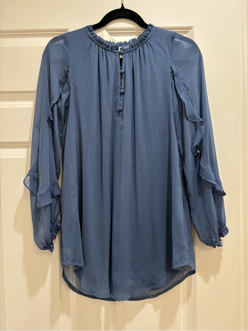 LC Lauren Conrad Dusty Blue Ruffled Neck Long-Sleeve Tunic